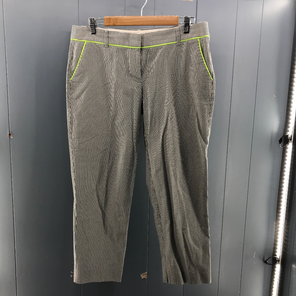 J. Crew seersucker neon trim slacks size 10